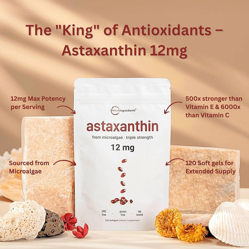 Astaxanthin 12mg - Supports Eye, Joint, Internal Circulation, Skin Health & Natural Tanning