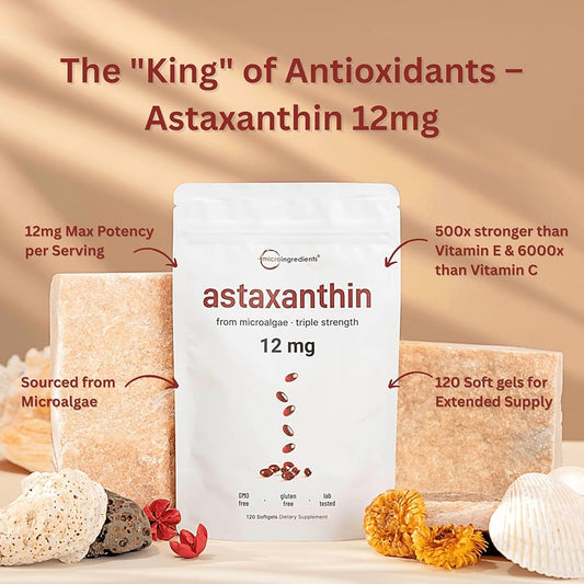 Astaxanthin 12mg - Supports Eye, Joint, Internal Circulation, Skin Health & Natural Tanning