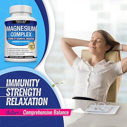 Magnesium Complex Supplement 8 Elemental 1000mg - Magnesium Glycinate, Citrate, Malate, Taurate, Chelated for Easy Absorption for Bones, Muscle, Recovery, Energy, Vegan Non-GMO 90 Capsules
