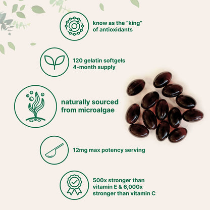 Astaxanthin 12mg - Supports Eye, Joint, Internal Circulation, Skin Health & Natural Tanning