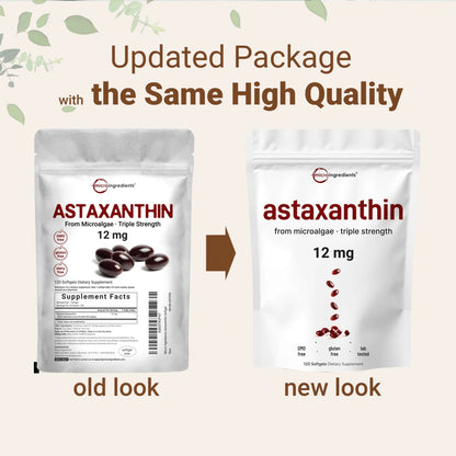 Astaxanthin 12mg - Supports Eye, Joint, Internal Circulation, Skin Health & Natural Tanning